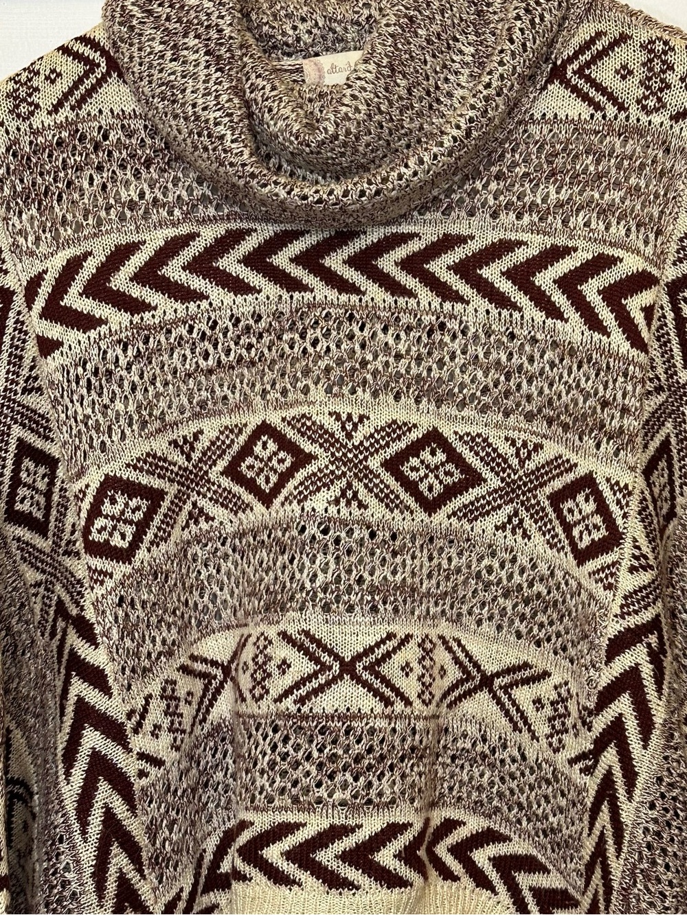 Altar’d State Cocoon Sweater Cowl Neck Doleman Sleeve Cream & Maroon Sz S Boxy - Picture 2 of 12